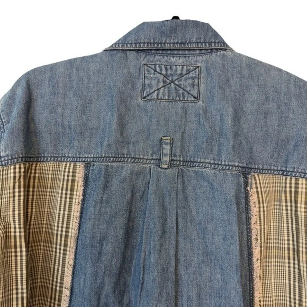 FREE PEOPLE RUNAWAY PLAID AND DENIM TOP SIZE XS - Picture 5 of 11